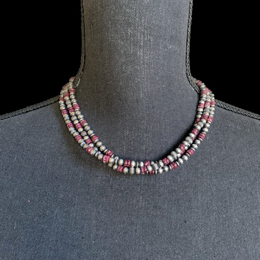 Purple Spiny 18" 5mm Triple Strand Necklace Navajo Handmade Geneva Apachito